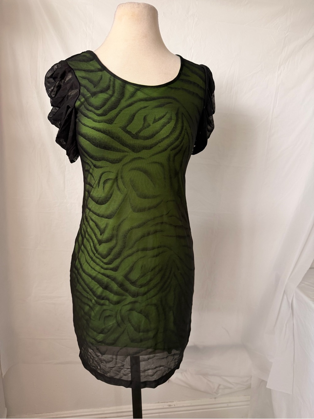 Sweet Storm Green Dress with Black Sheer Overlay